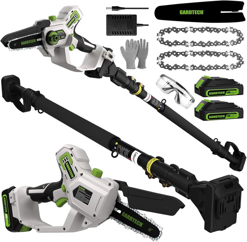 GARDTEC 20V MAX* Brushless Cordless Pole Saw + 6 Inch Mini Chainsaw Cordless, 99-inch Max Reach & Multi-Angle for Tree Branches Pruning, Wood Cutting(2.0Ah Battery and Charger Included) - Image 1